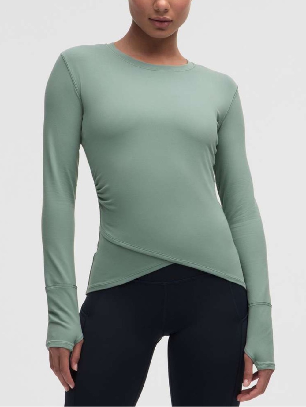 Lululemon Rulu Gathered waist Long Sleeve Active Top Gray Green Women’s Size XS